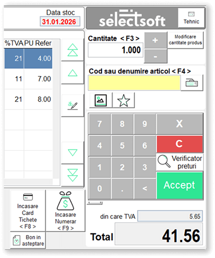 Interfata POS Selectsoft pentru vanzare rapida la casa