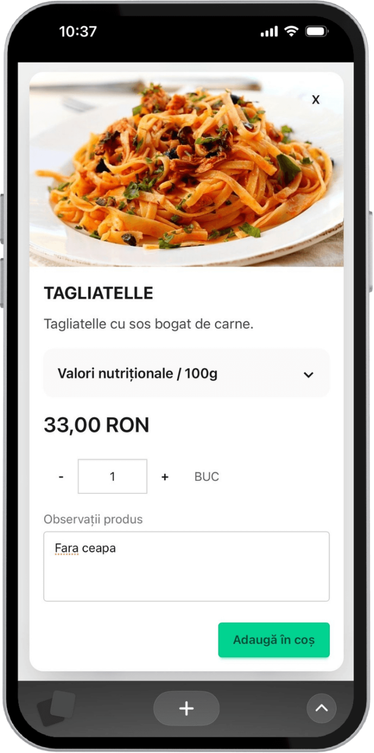 adăugare produse și personalizare comandă self order restaurant