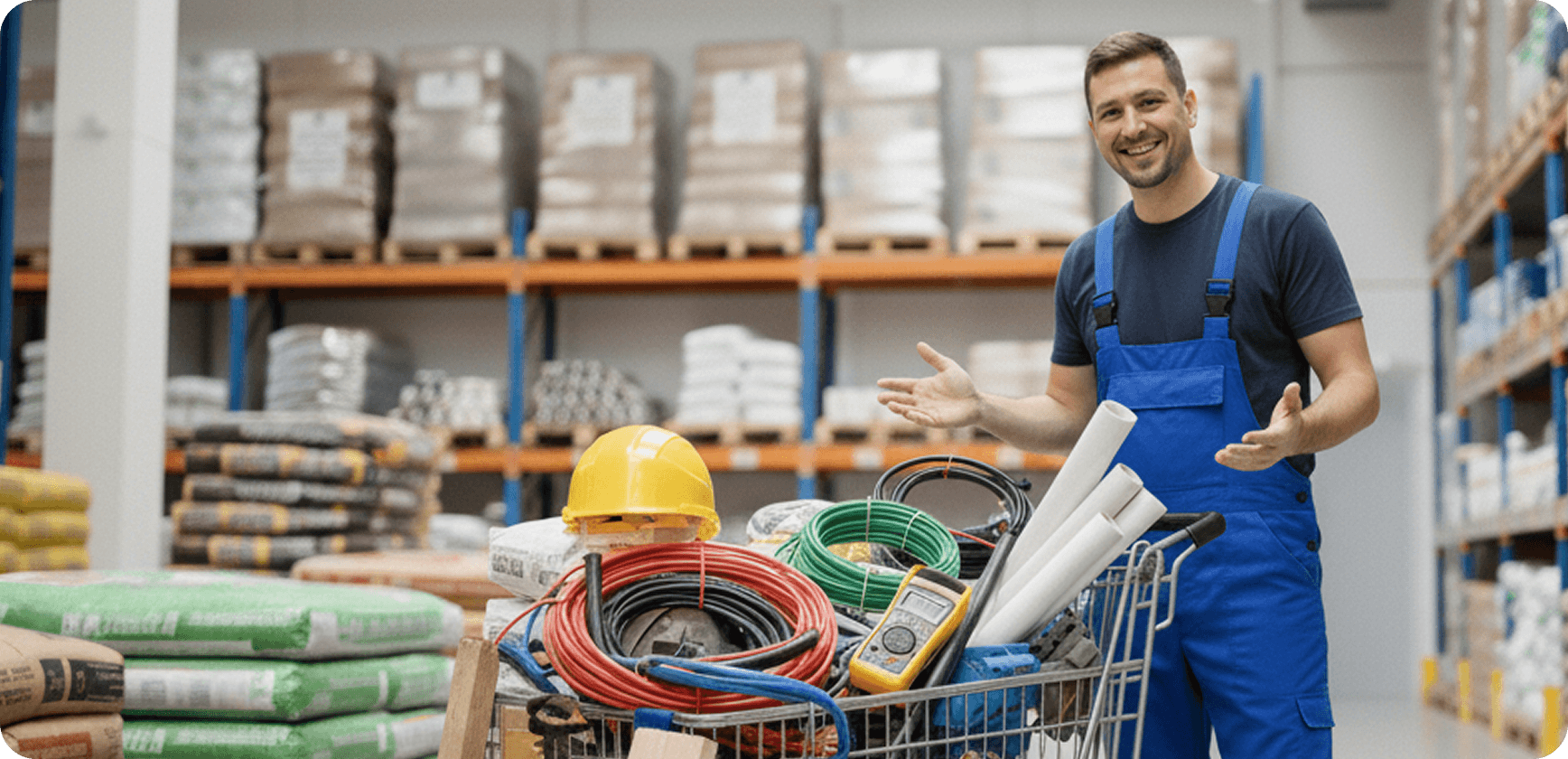 Electrician într-un magazin de materiale electrice, participând la un program de fidelizare.