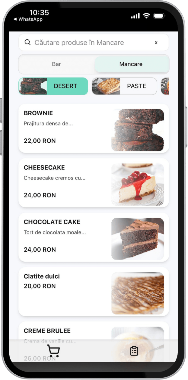 meniu digital self order restaurant cu prețuri și produse actualizate