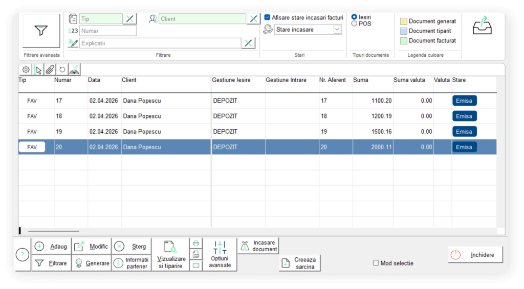 vizualizare facturi modulul import extrase bancare selectsoft